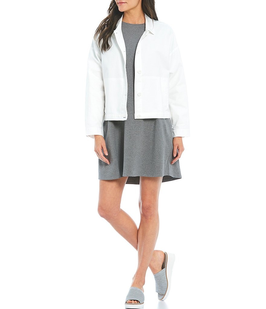 Eileen Fisher Organic Cotton Heathered Jersey Crew Neck Short Sleeve Knee Length Dress