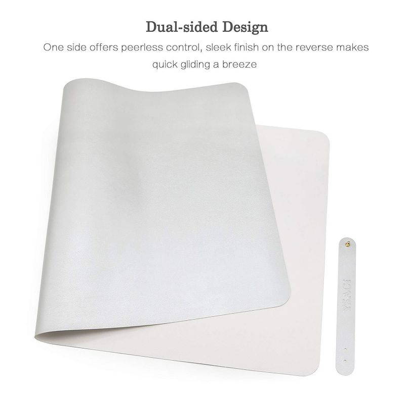 Multifunctional Office Desk Pad, 35.4" x 17" YSAGi Ultra Thin Waterproof PU Leather Mouse Pad, Dual Use Desk Writing Mat for Office/Home (35.4" x 17", Silver)