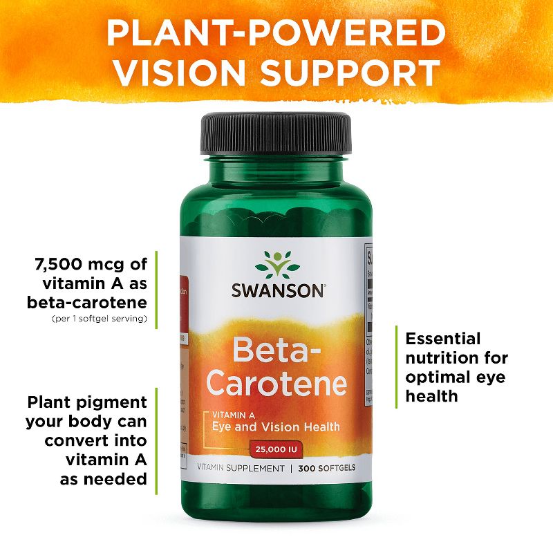 Swanson Beta-Carotene Softgels, 25,000 IU, 300 Count.