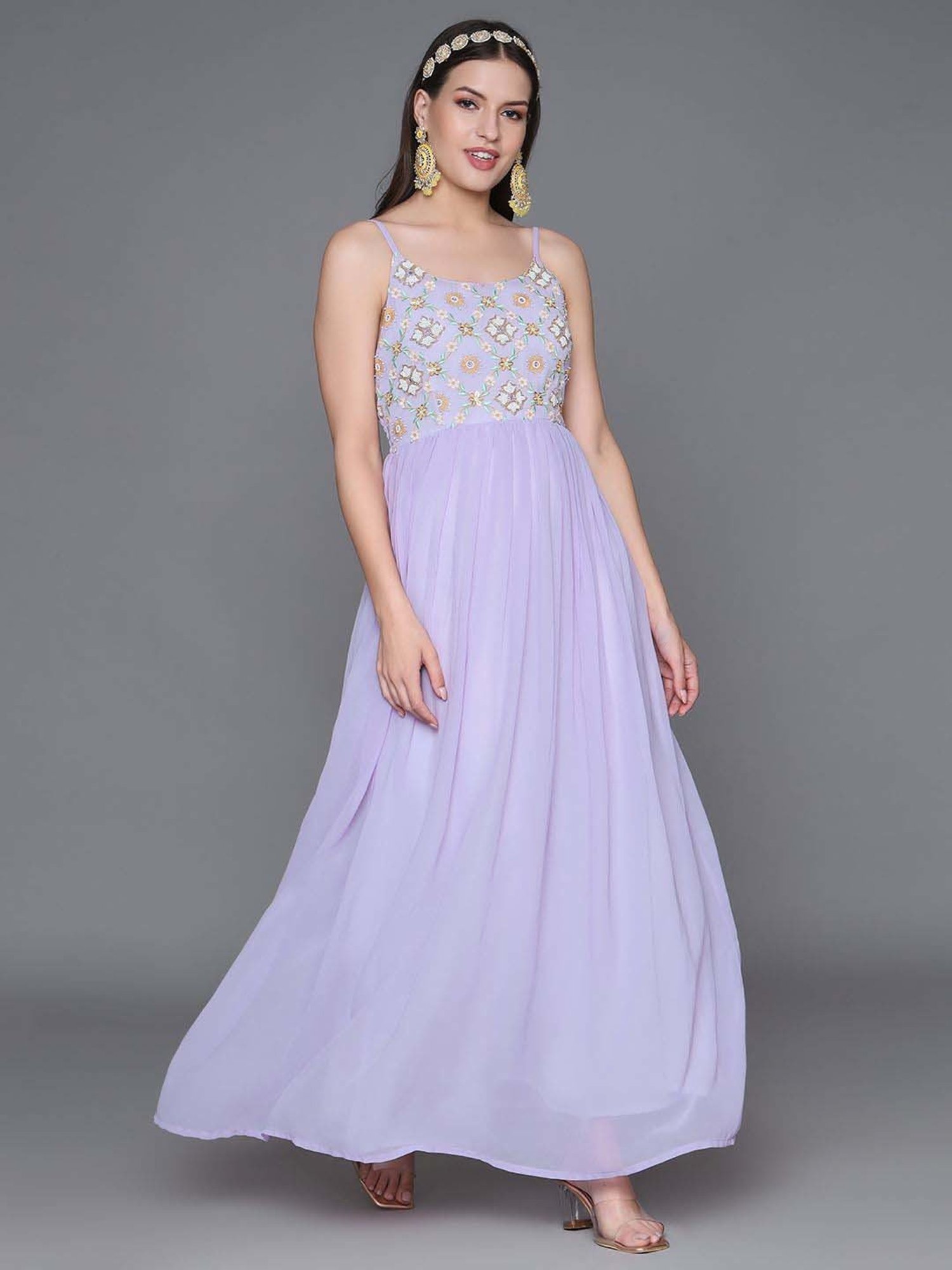 Heeposh Purple Embellished Dress With Dupatta