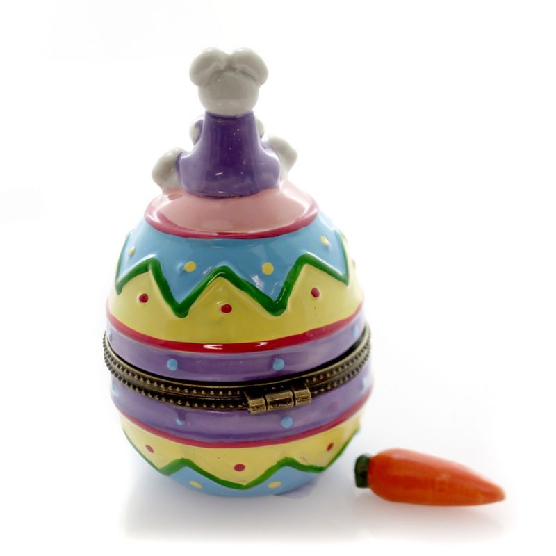 Hinged Trinket Box 3.5" Bunny On Big Easter Egg Rabbit Carrot  -  Decorative Figurines