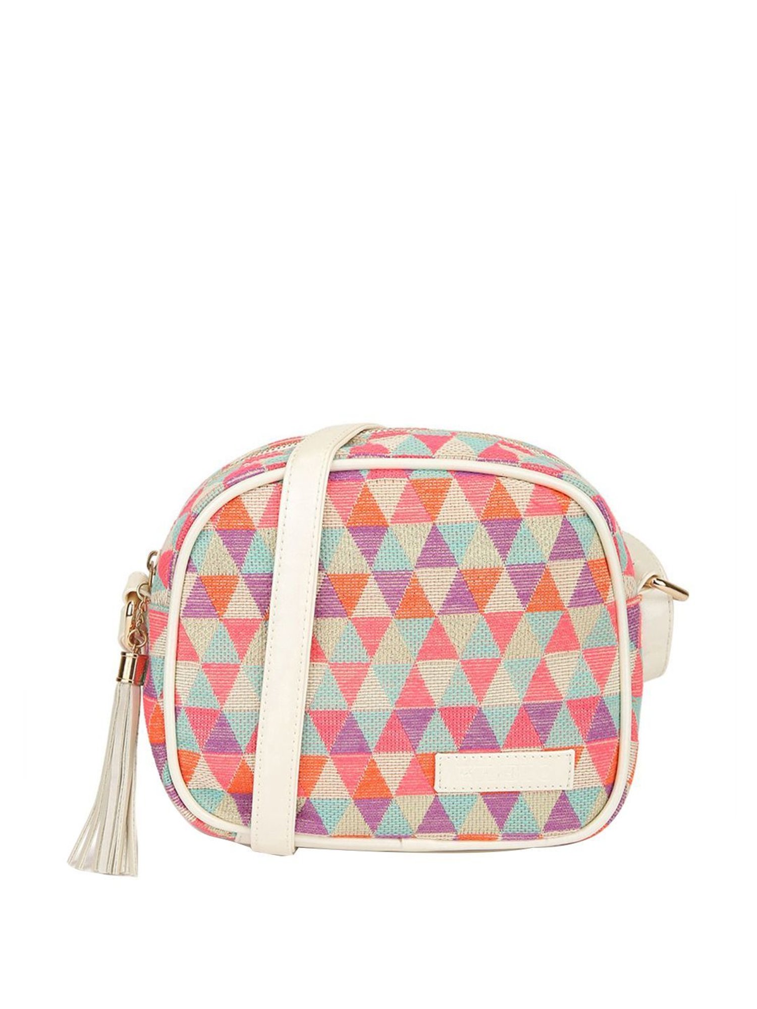 KLEIO White Printed Medium Sling Handbag