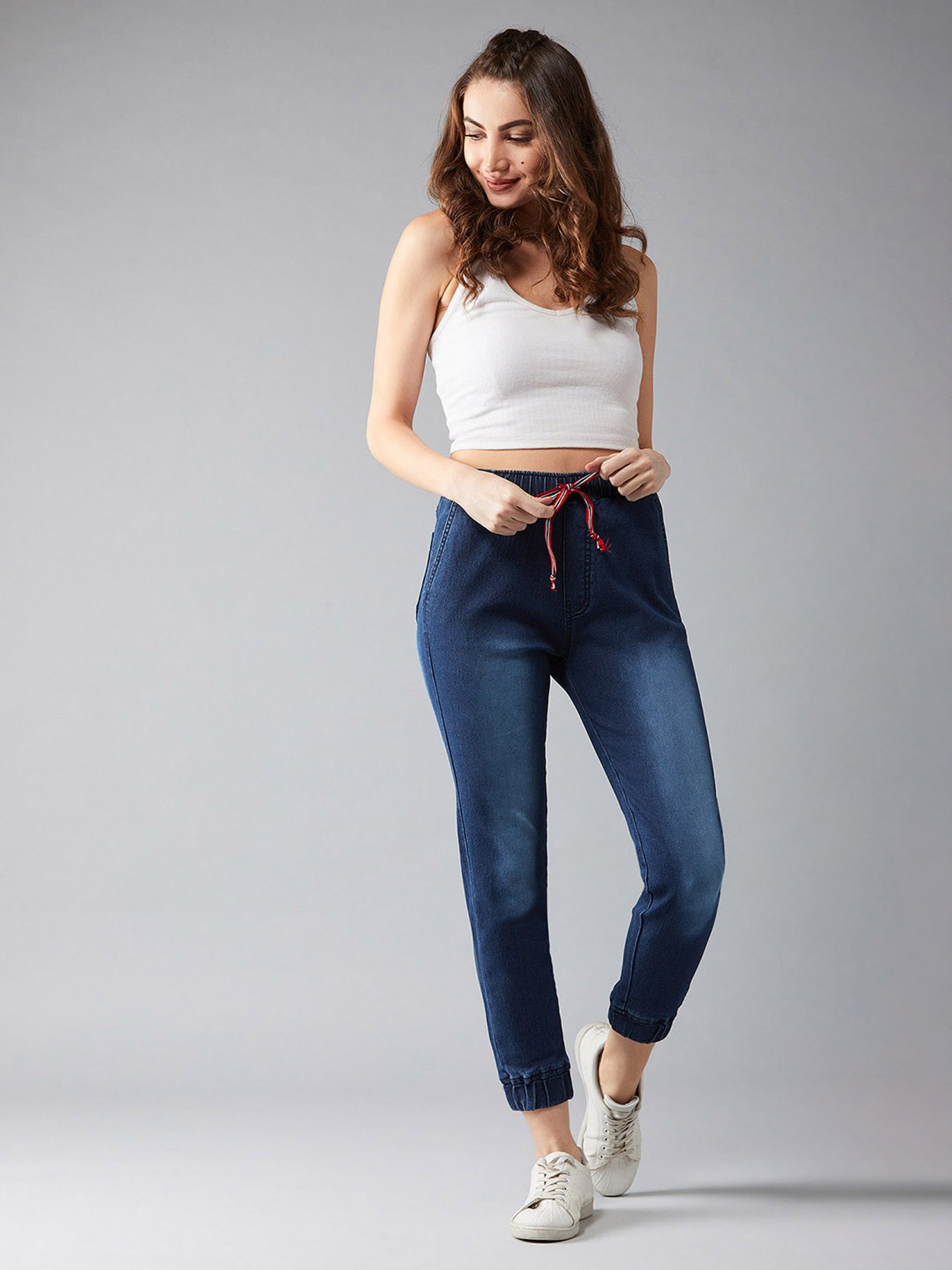 DOLCE CRUDO Navy Mid Rise Denim Joggers