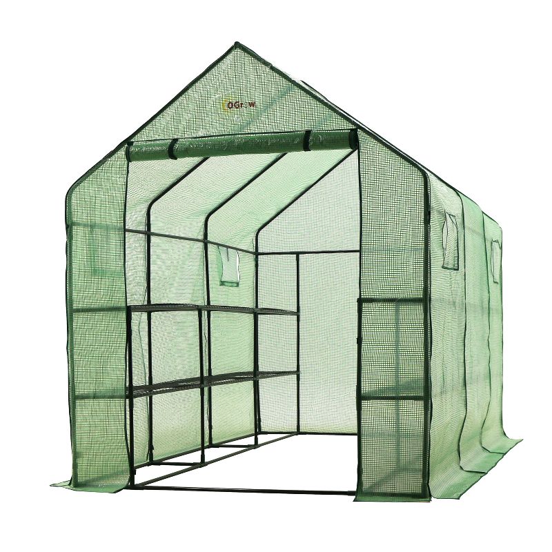 Very Spacious And Sturdy Walk - In 2 Tier 12 Shelf Portable Garden Greenhouse With Windows - Measures 117" L X 67" W X 83" H - Green - Ogrow