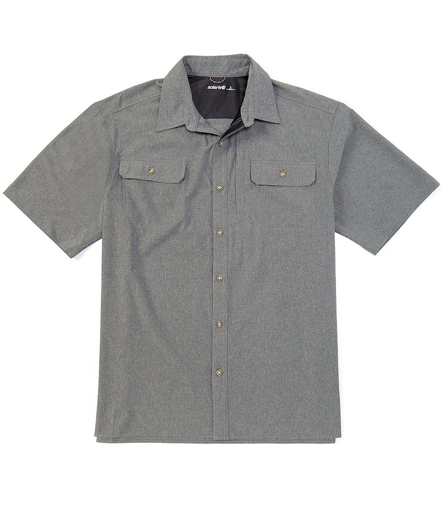Solaris Short-Sleeve Capeback Heathered Button-Front Shirt