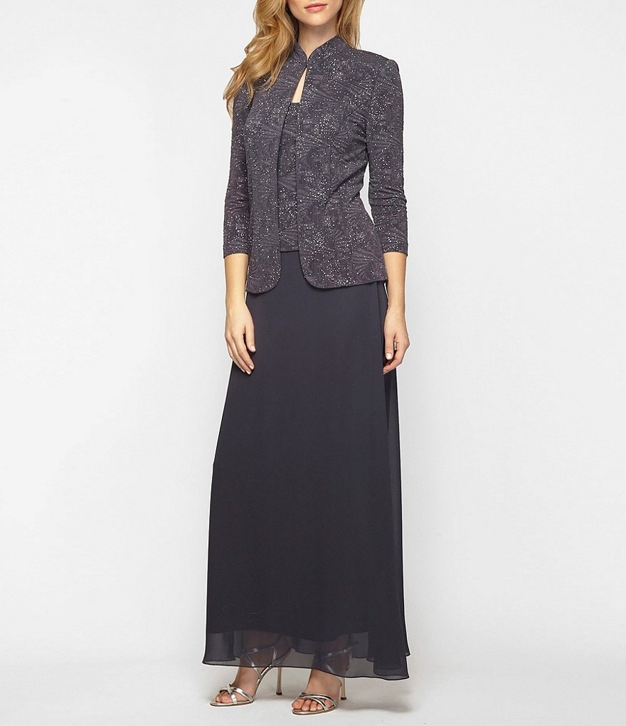 Alex Evenings 2-Piece Glitter Embellished Jacquard Jacket Dress