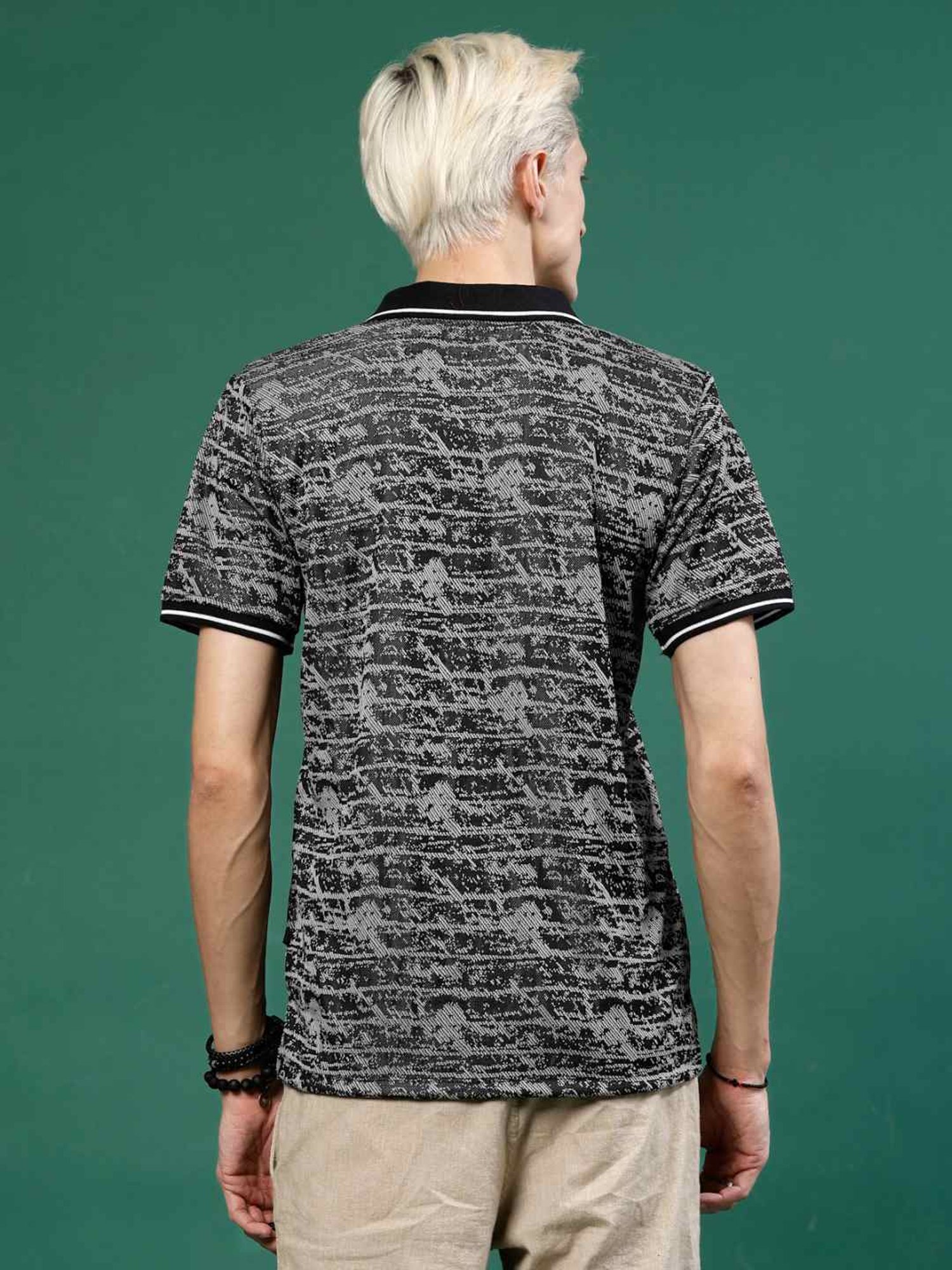 Rigo Grey Slim Fit Printed Polo T-Shirt