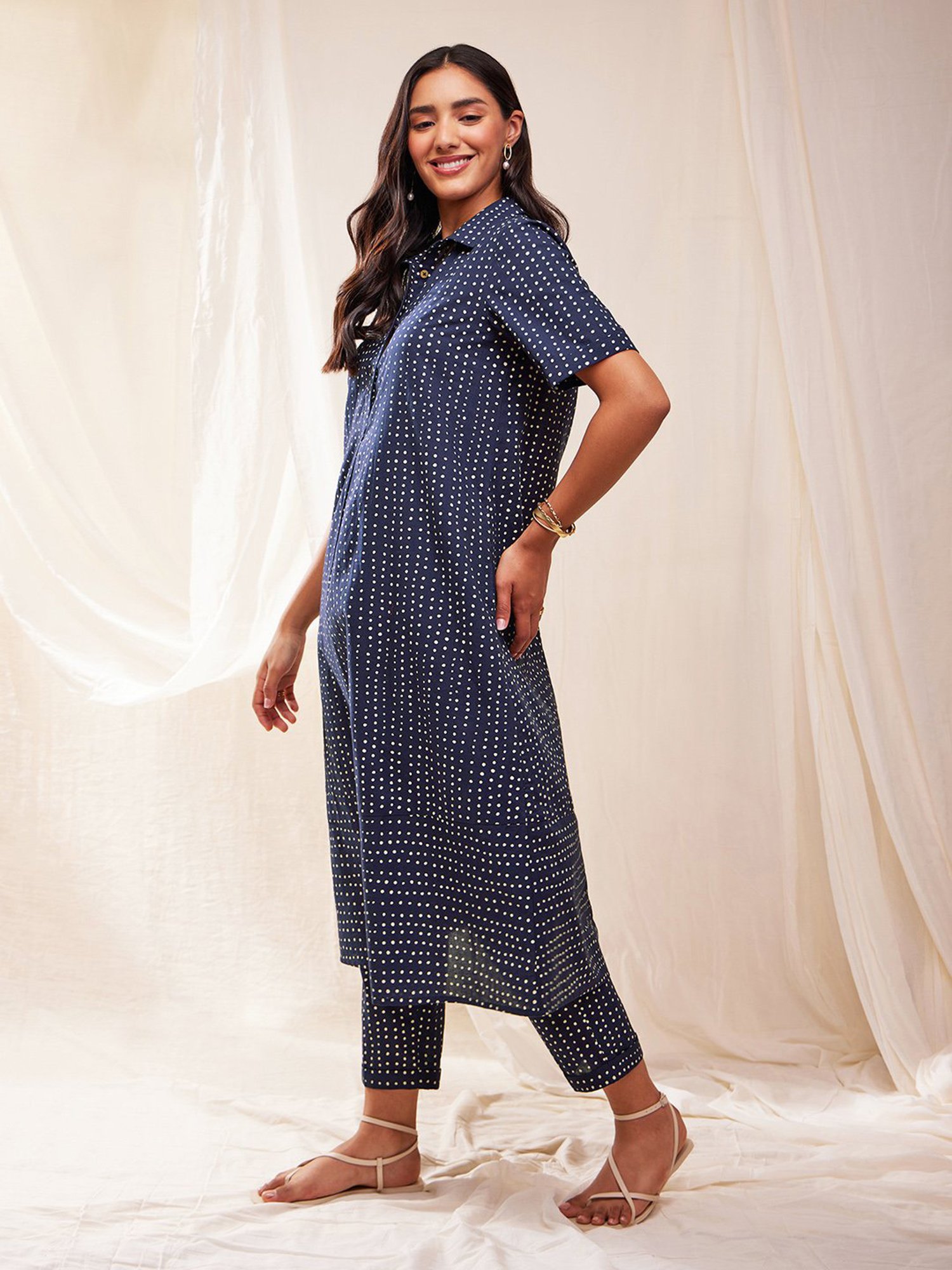 Pink Fort Blue Printed Kurta Pant Set