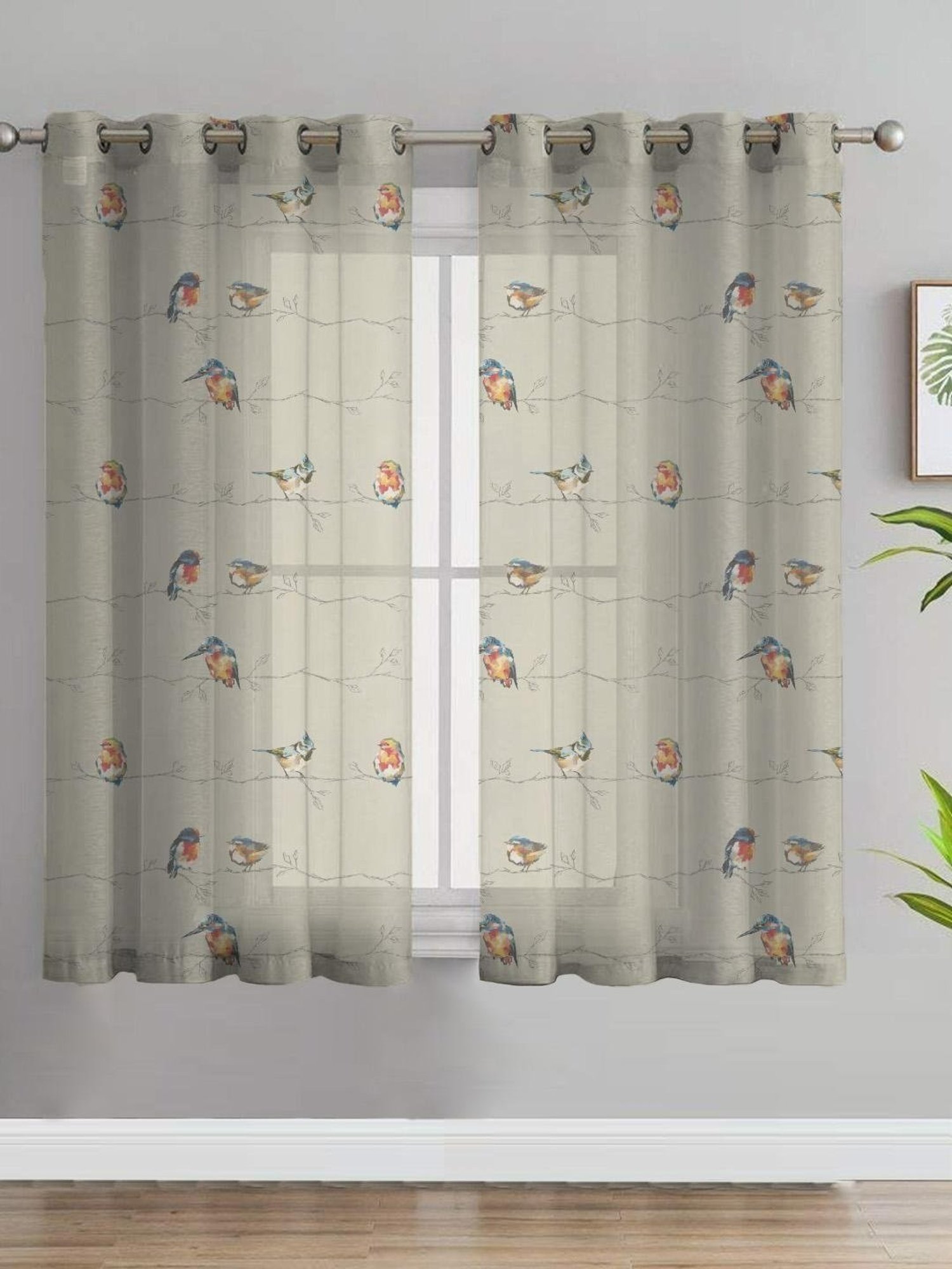 SPACES DRAPE STORY Elegent Digital Print Beige Polyester 5 ft Window Curtains - Set of 2
