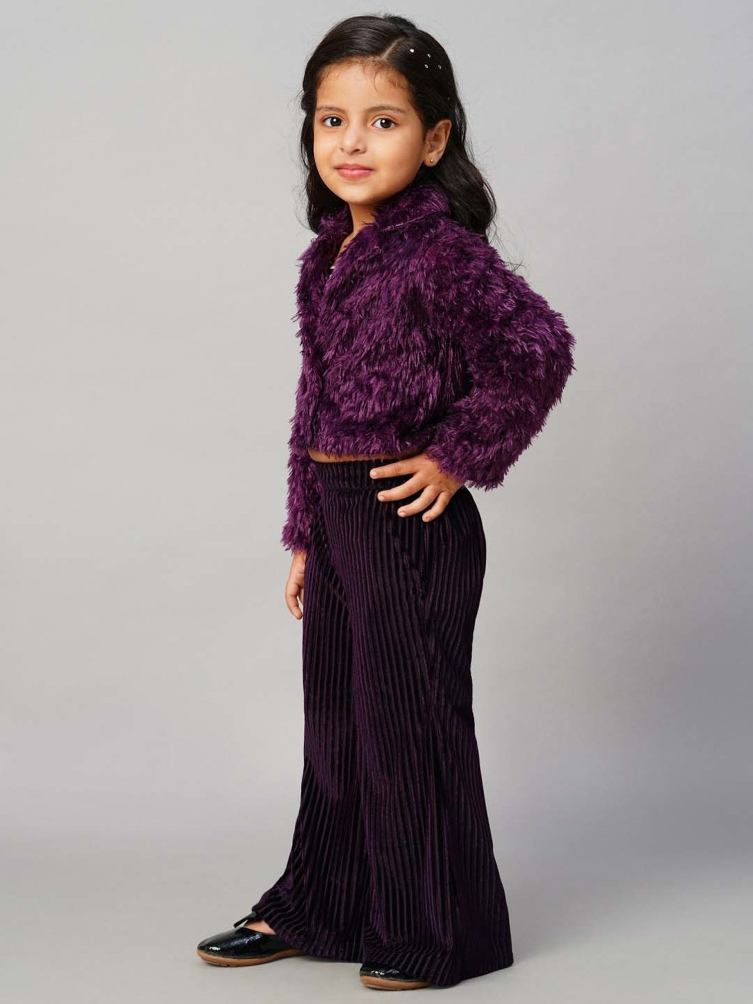 Lil Drama Kids Purple & Black Regular Fit Full Sleeves Jacket Set