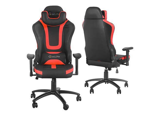 Office Gaming Chair Carbon PU Leather Reclining Black Racing Style, Executive Ergonomic Hydraulic Swivel Seat with U-Shaped Headrest and Lumbar Support,Red,GC18