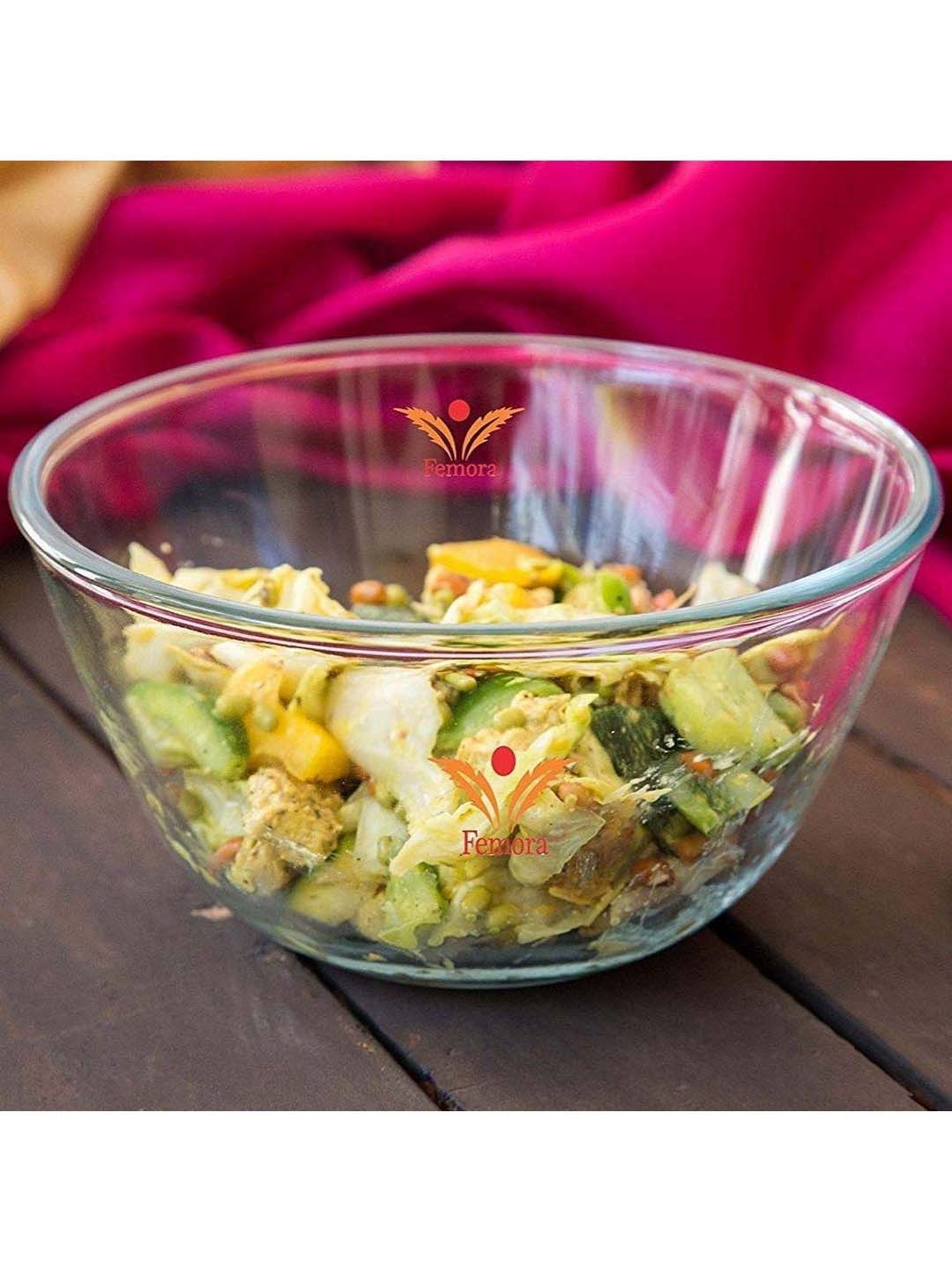 Femora Transparent Borosilicate Glass Microwave Safe All-Purpose Mixing Bowl (3.6 L) - Set of 4