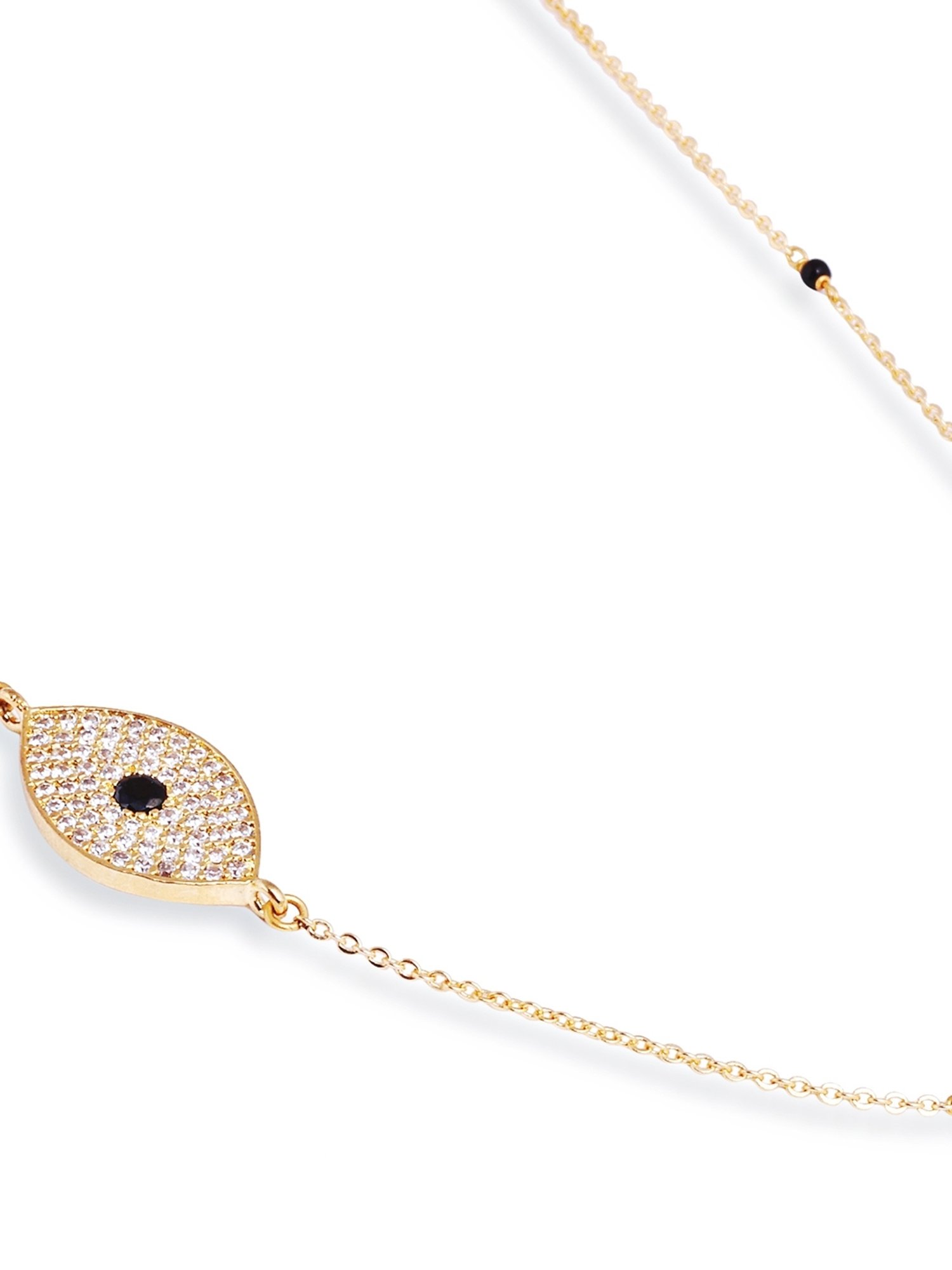 Abdesigns Gold-Plated Black Beaded American Diamond Mangalsutra