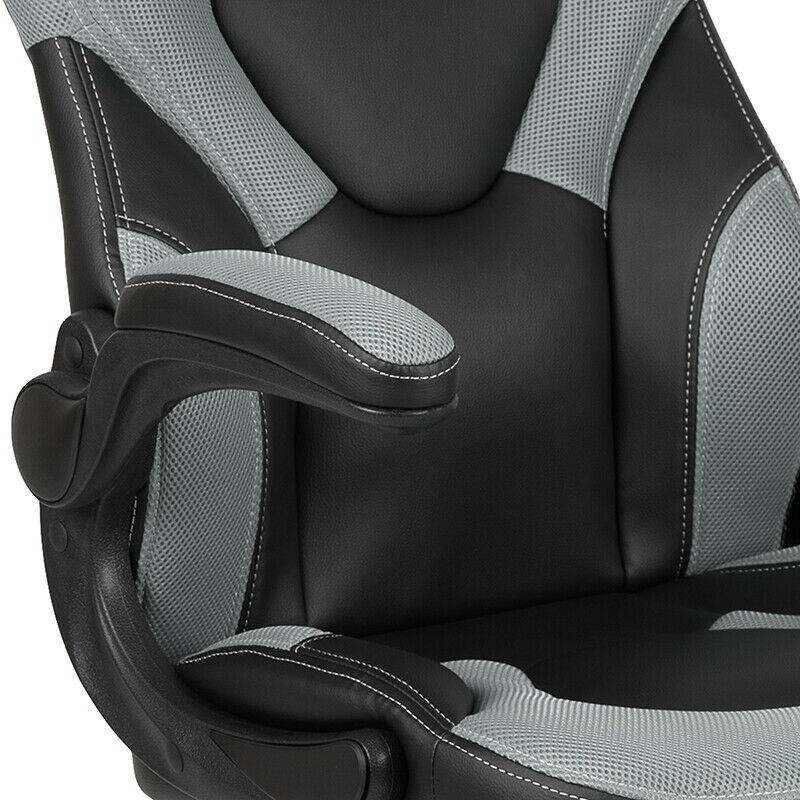 Flash Furniture CH-00095-GY-GG X10 Gaming Chair Racing Office Ergonomic Computer PC Adjustable Swivel Chair with Flip Up Arms Leather Soft, Gray & Black