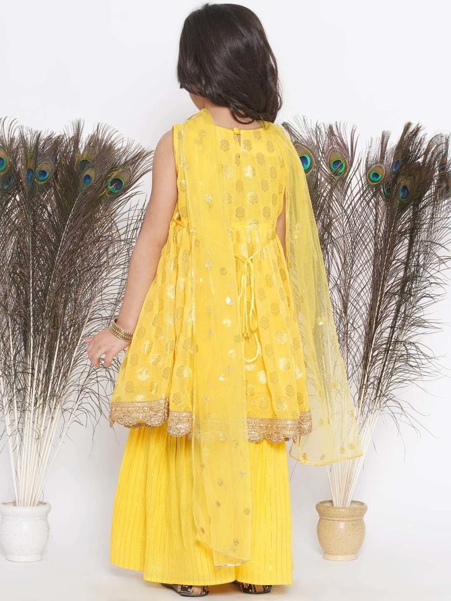 Little Bansi Yellow Cotton Floral Print Kurta Set