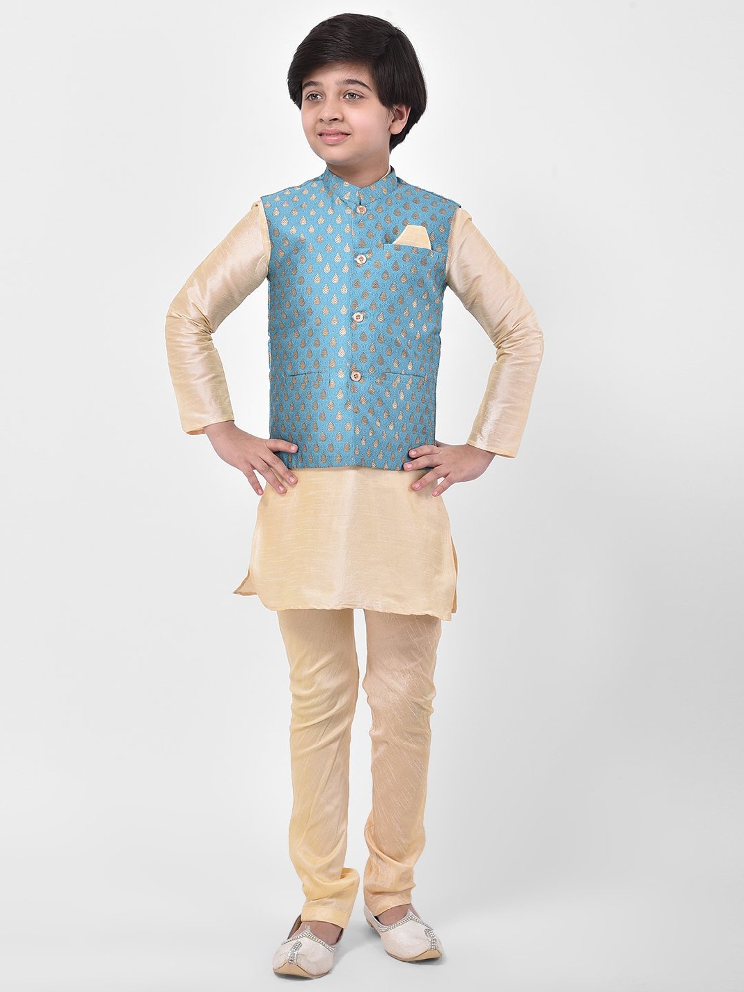 Deyann Kids Blue Embroidered Nehru Jacket