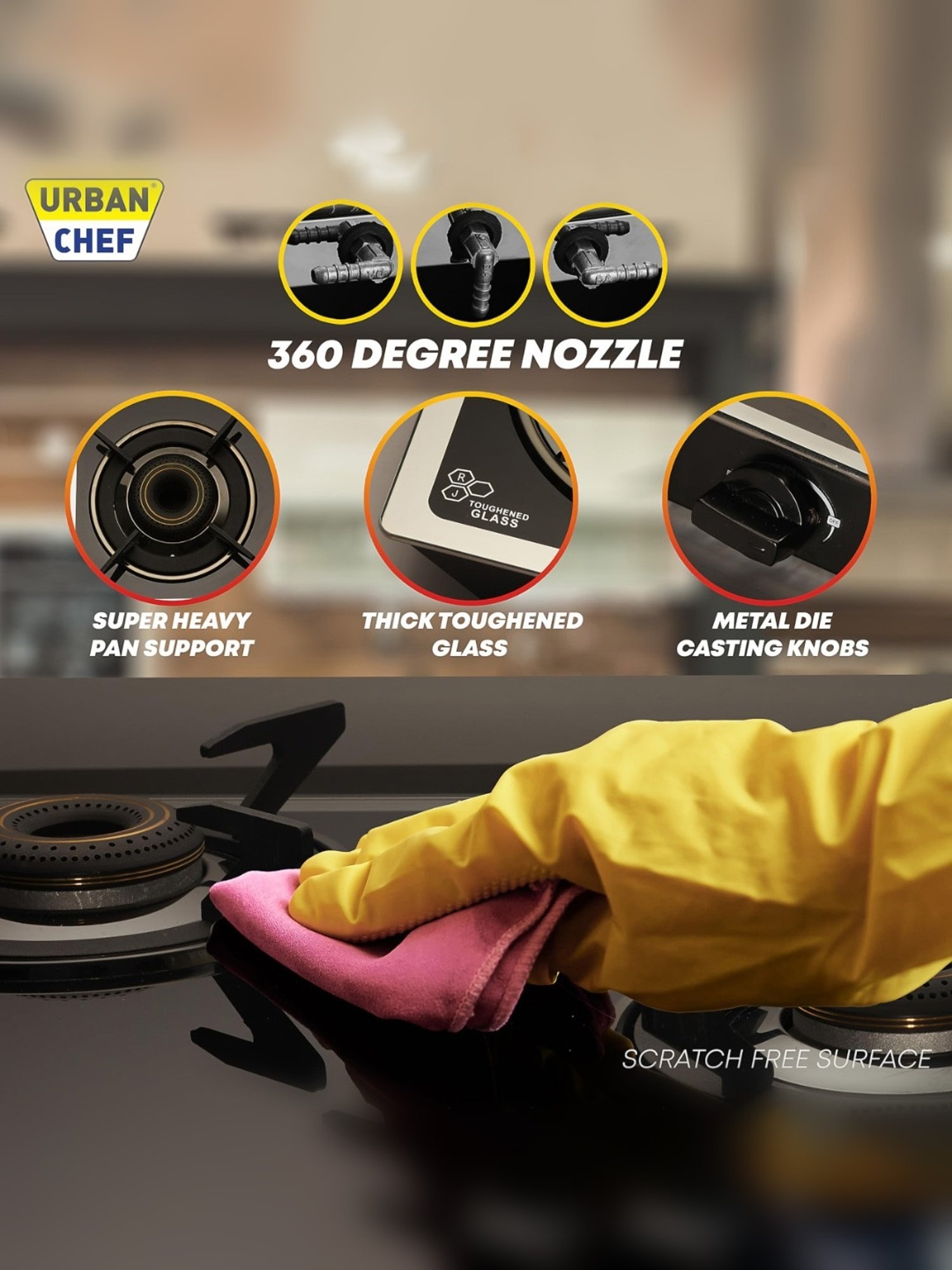 Urban Chef Gas Stove with 3 Burners ( Silver )