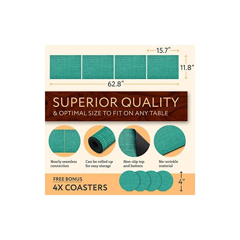 Decorative Modular Trivet Runner for Table 6 pcs Placemats Extendable Hot Pad, with Coasters Heat-Resistant Surface, for Hot Plates, Pots, Dishes, Cookware for Kitchen (Turquoise)