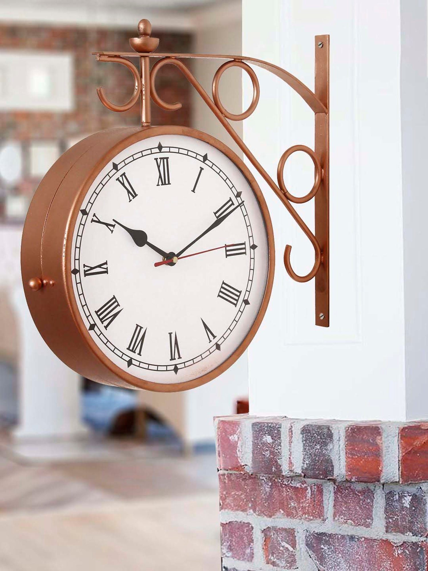 CHRONIKLE Copper Iron Roman Numbers Double Sided Hanging Wall Clock