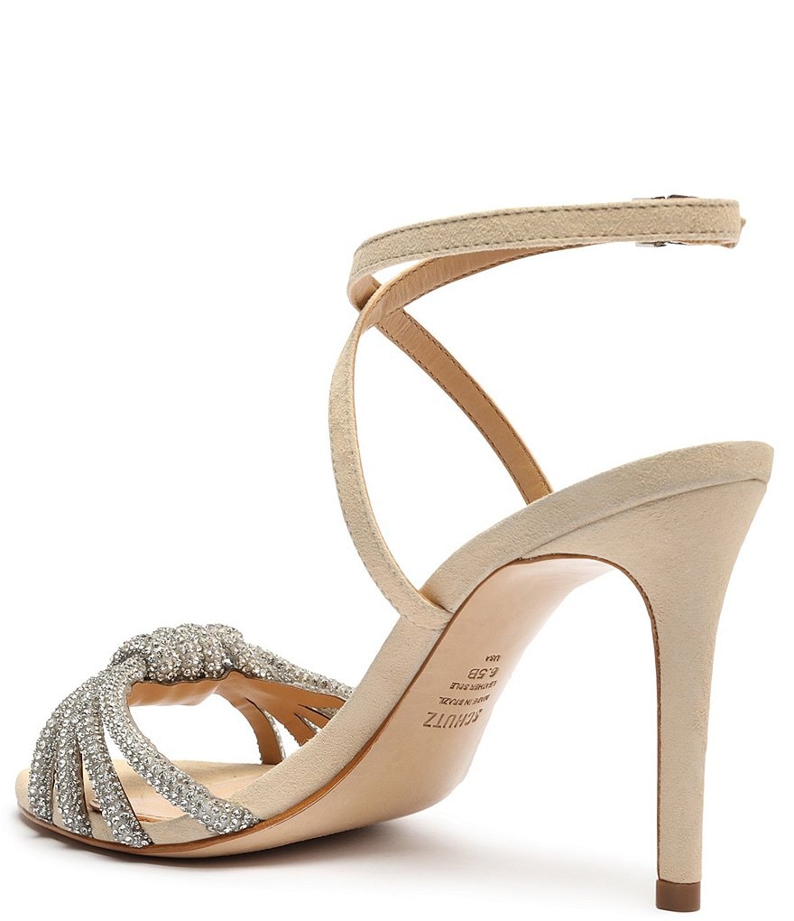 Schutz Knory Jewel Embellished Knotted Suede Dress Sandals