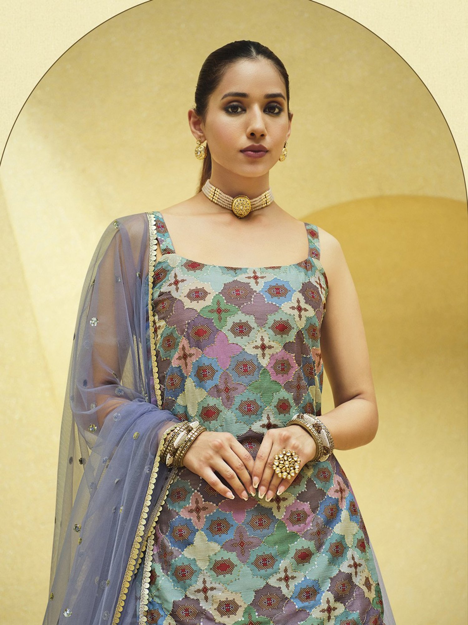 SHUBHKALA Lavender Embellished Lehenga and Choli Set With Dupatta