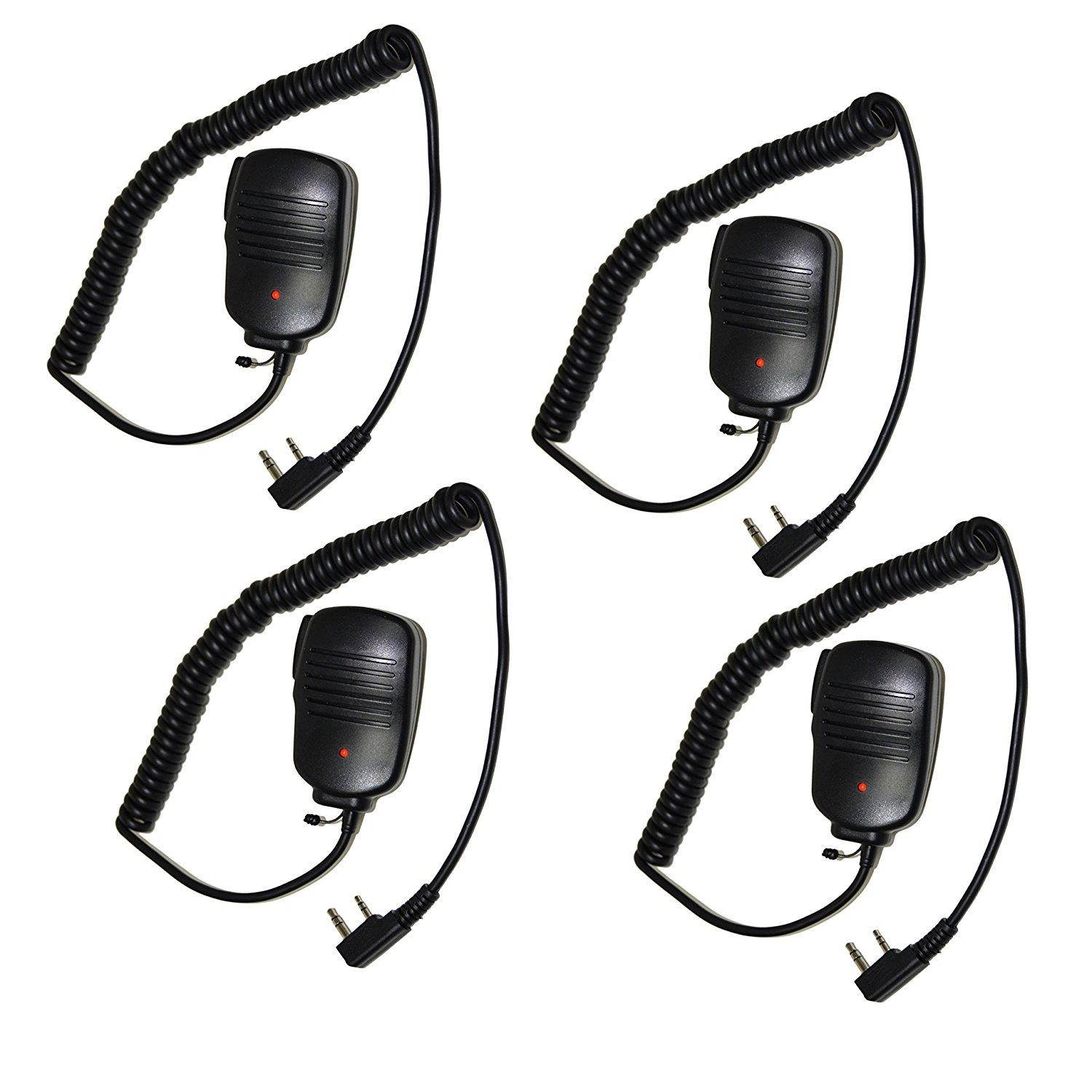 HQRP 4-Pack 2 Pin PTT Mini Speaker Mic for Kenwood TH-205, TH-205A, TH-205AT, TH-205E + HQRP UV Meter
