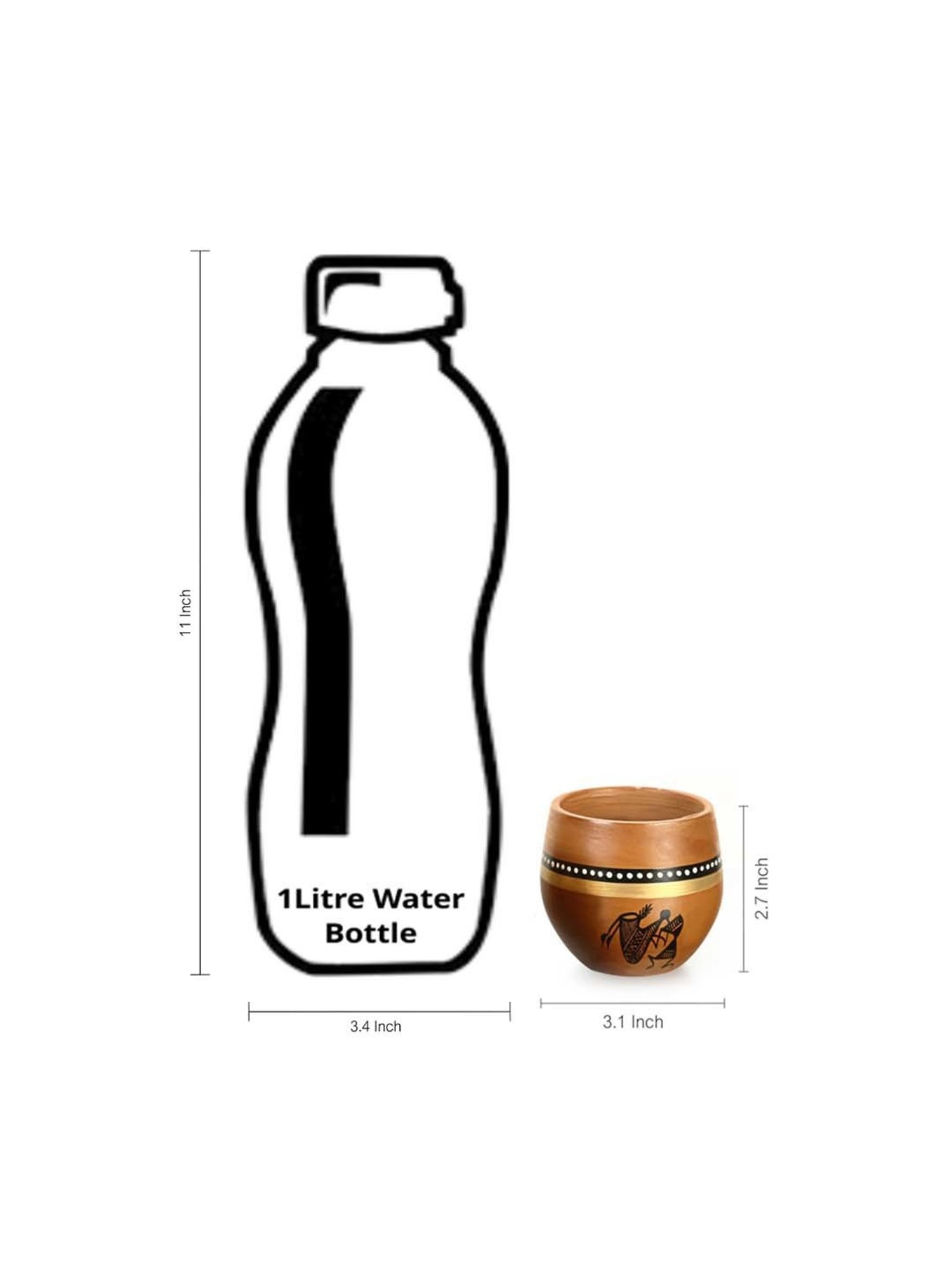 ExclusiveLane 'New-Old World Charms' Mud Brown Terracotta Warli Hand-Painted Kulhad - Set of 4