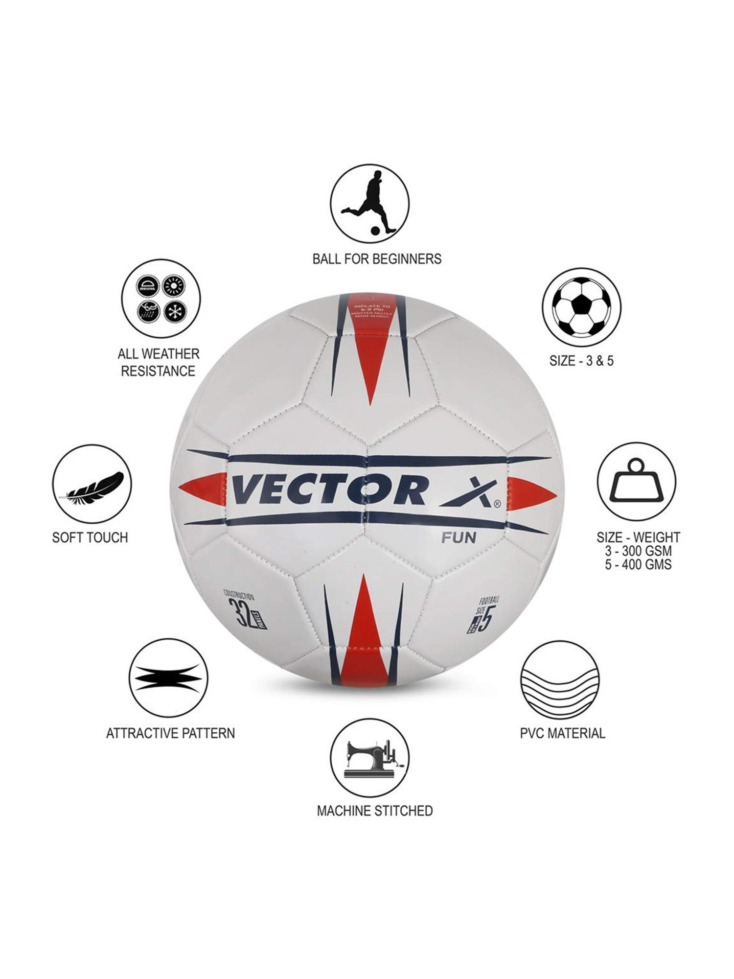 Vector X White & Red Football - Size 3