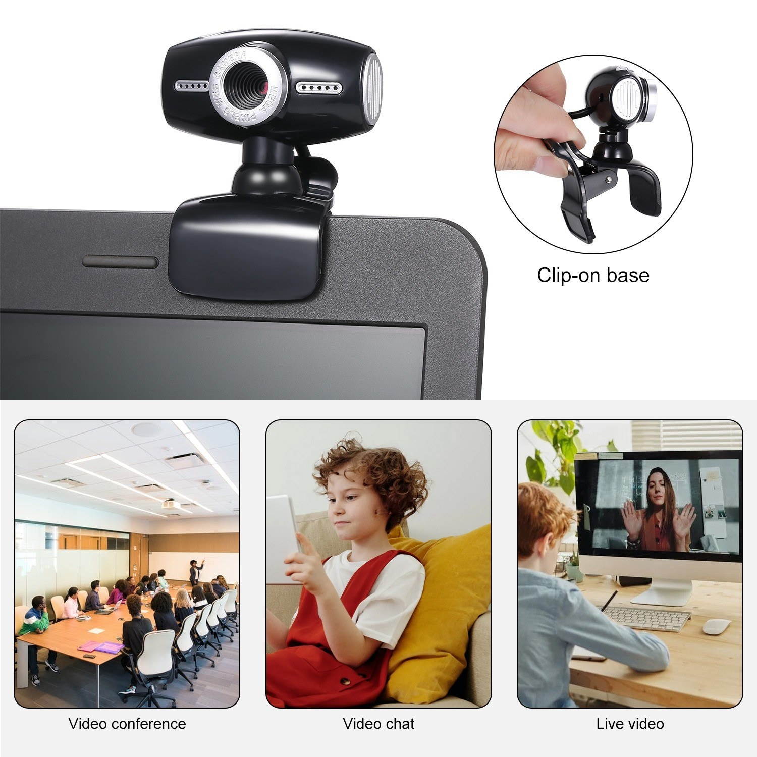 0.3 Megapixels High-definition Web Camera Clip-on USB Webcam for PC Laptop Computer Desktop