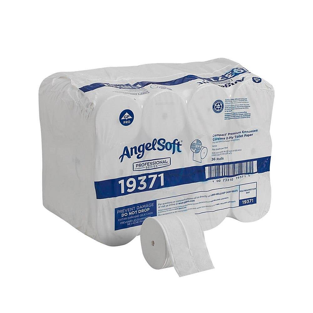 Angel Soft ps&reg; Compact&reg; Coreless 2-Ply Premium Embossed Bathroom Tissue, 750 Sheets Per Roll, Case Of 36 Rolls