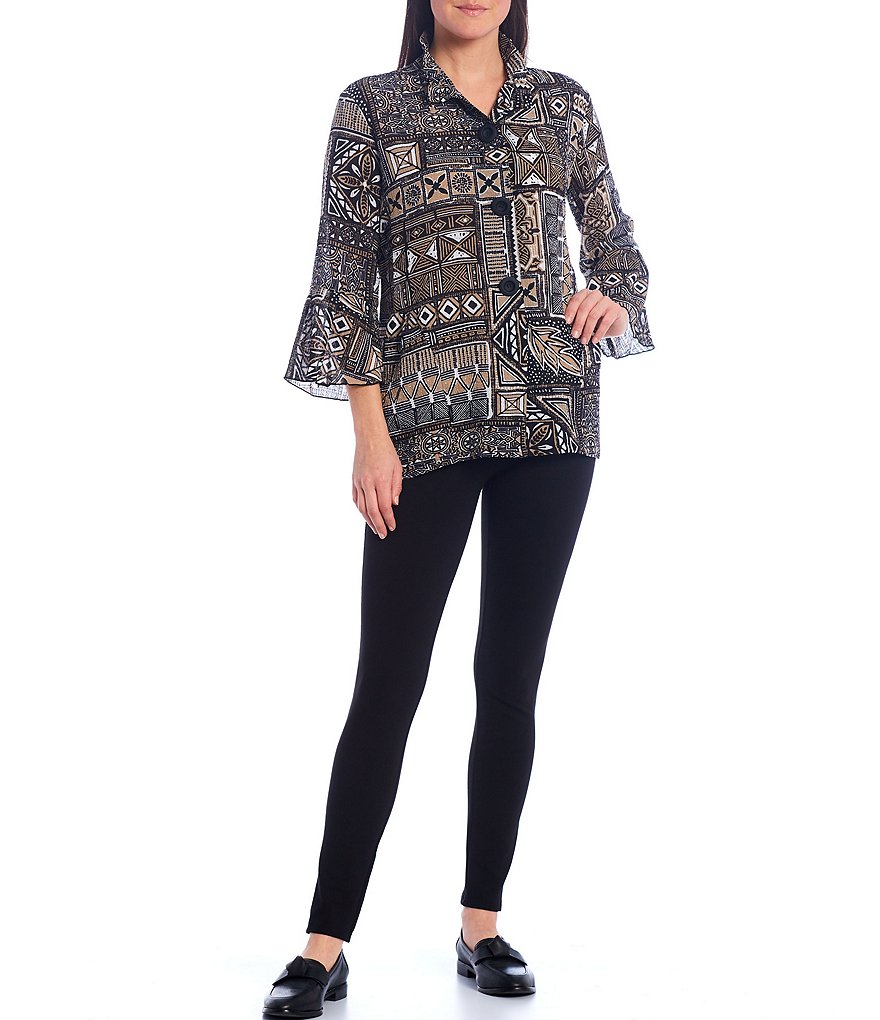 Ali Miles Petite Size Open Mesh Two Button Front 3/4 Sleeve Jacket