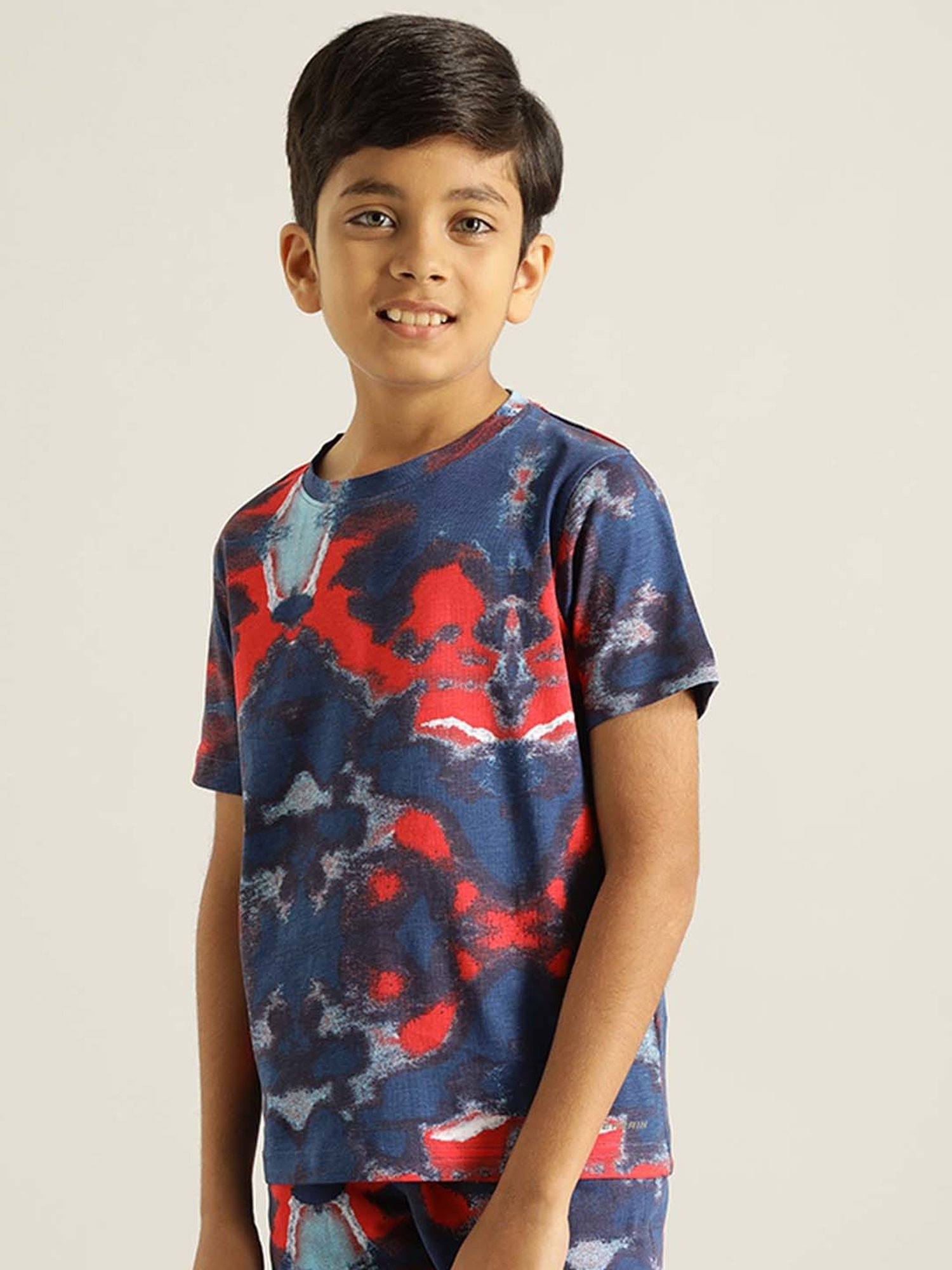 Indian Terrain Boys Navy & Red Cotton Printed T-Shirt