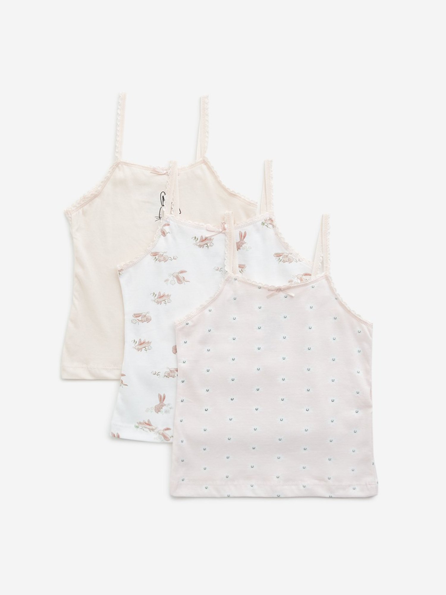HOP Kids by Westside Light Pink Printed Cotton Camisoles - Pack of 3