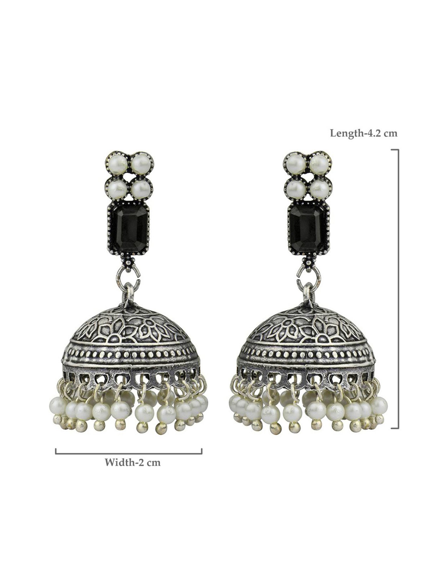 Fida Black Stone Dome Black and Pearl White Jhumki Earrings