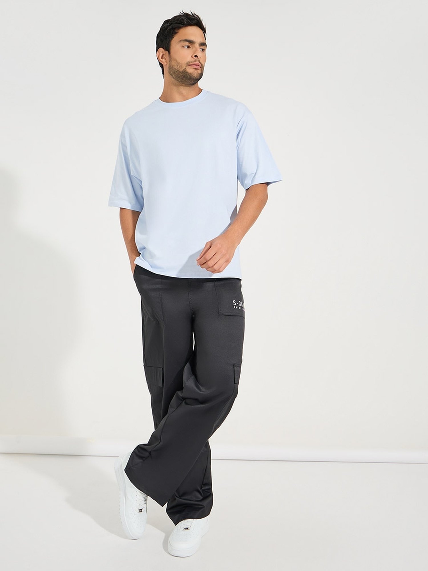 Styli Light Blue Oversized Printed T-Shirt