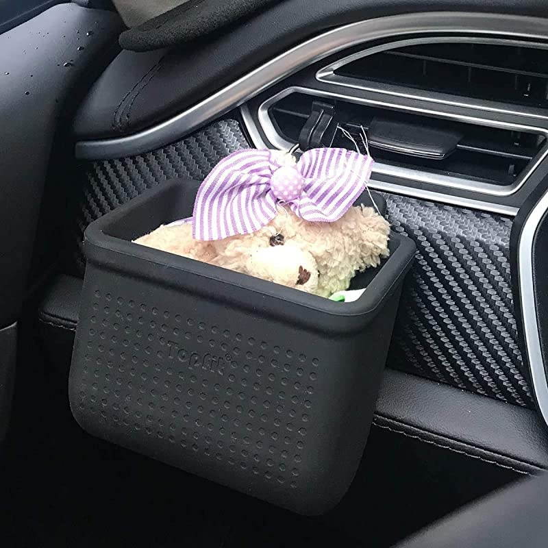 Car Air Vent Cell Phone Holder Car Mount Phone Holder Pocket Organizer Car Cradle Mount Pouch Bag Box Tidy Storage Coin Key Case Sunglasses Organizer with Hook(Black)