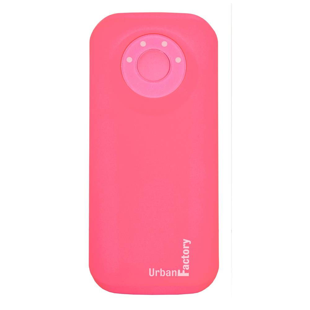 URBAN FACTORY Emergency Pocket Universal Rechargeable 5600mAh Battery with LED Battery Level Indicator and Torch for Portable Devices, 2.1A Output, Pink (BAT51UF).