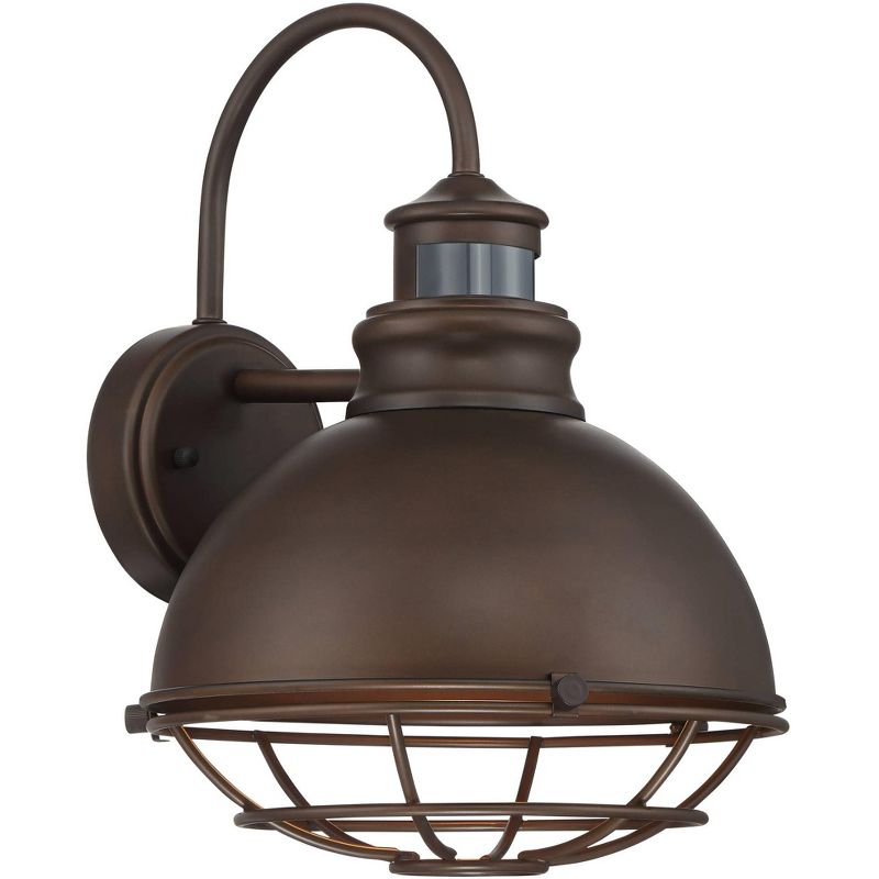 John Timberland Industrial Outdoor Wall Light Fixture Urban Barn Oiled Bronze 14" Round Cage Motion Security Sensor for House Porch Patio