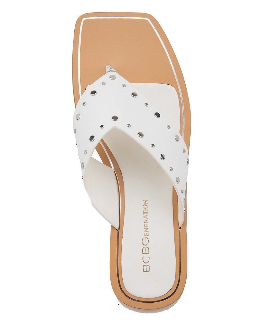 BCBGeneration Ixina Leather Studded Square Toe Thong Sandals