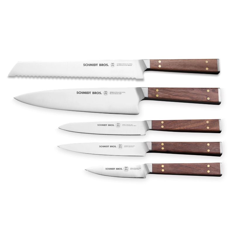 Schmidt Brothers Cutlery 6pc Walnut and Brass Knife Block Set