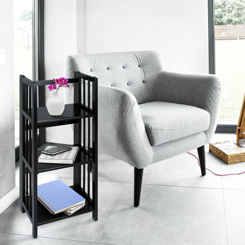 Casual Home 3 Shelf 14 Inch Folding Office Wood Room Furniture Bookcase, Black