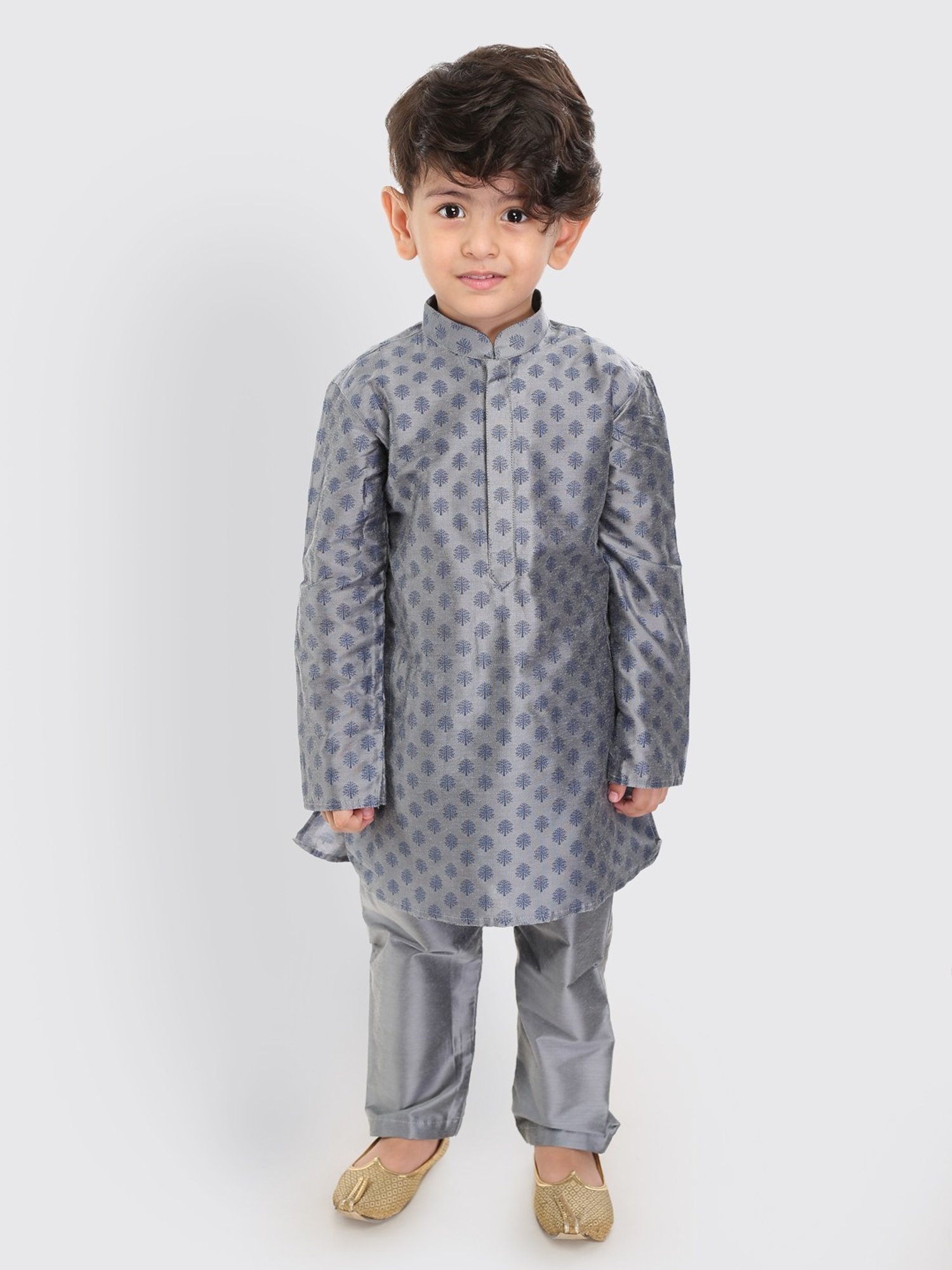 VASTRAMAY SISHU Grey & Blue Cotton Printed Kurta Set