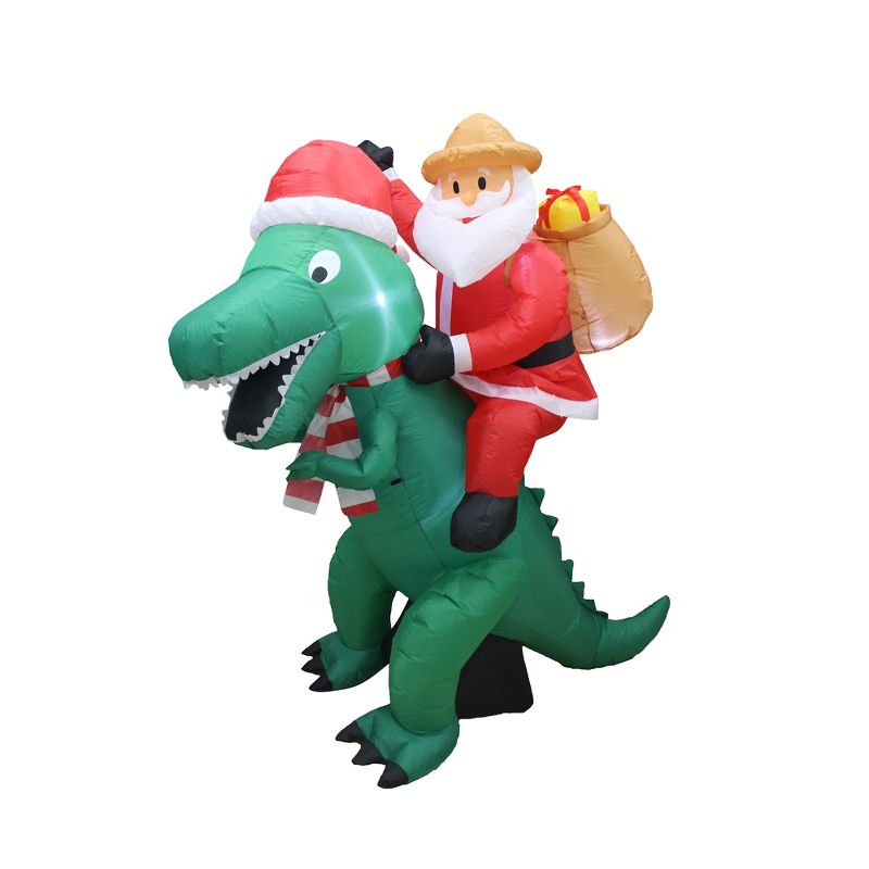 A Holiday Company Heavy Duty 6 Foot Tall Weather Resistant Self Inflatable Blow Up Santa on Dinosaur Christmas Holiday Lawn Decoration w/ LED Lights