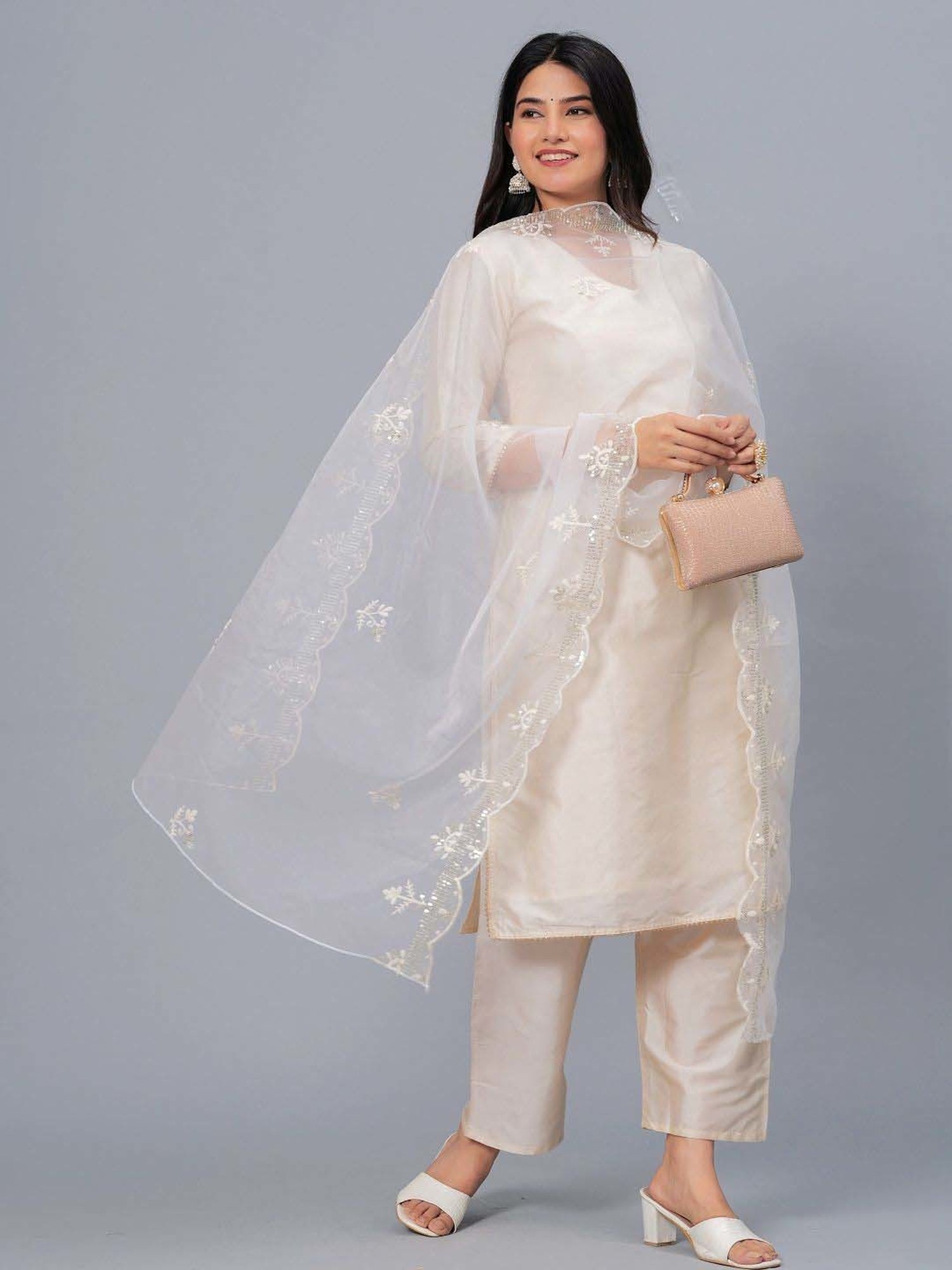 Stylum White Embroidered Dupatta