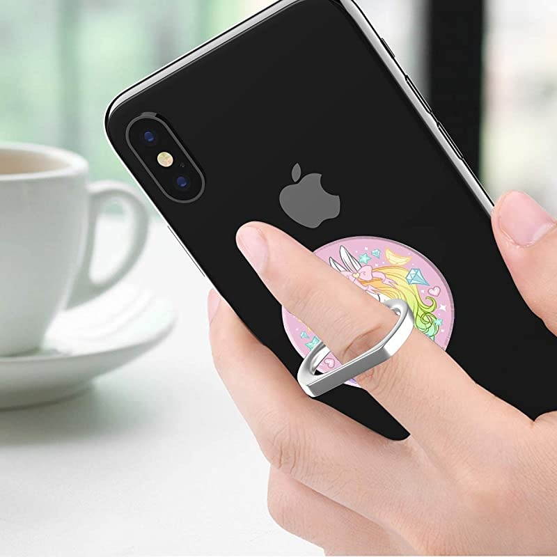 Phone Ring Holder 2PCS Metal 360&deg; Rotation Phone Grip Kickstand Universal Finger Ring Stand Compatible with All Smartphone Tablet Cute Unicorn