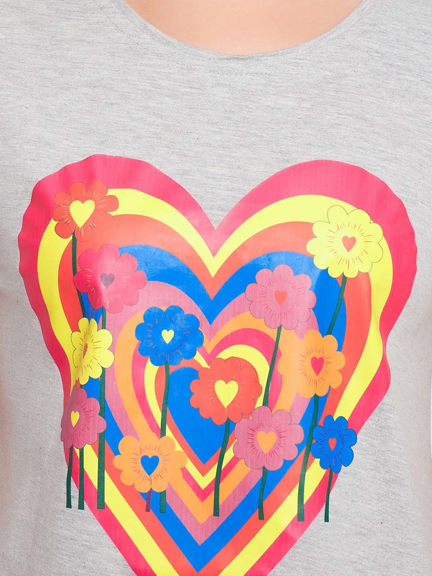 Clovia Grey & Black Cotton Printed T-Shirt With Pyjamas