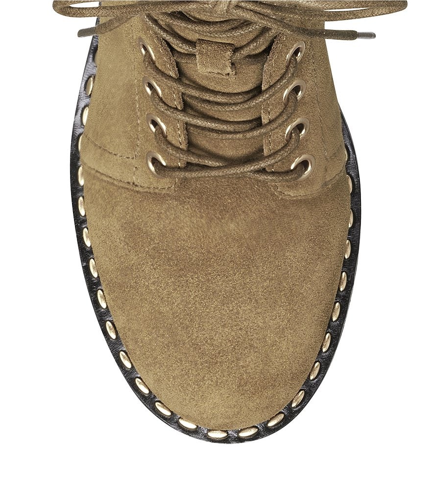 Vince Camuto Mecale Stud Trim Suede Block Heel Lug Sole Combat Booties