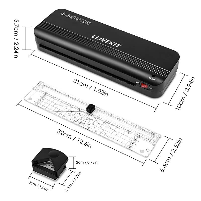 A4 Laminator Machine, 3 in 1 9'' Portable Thermal Laminating Machine with 20 Pouches, Paper Trimmer and Corner Rounder, for Home Office School