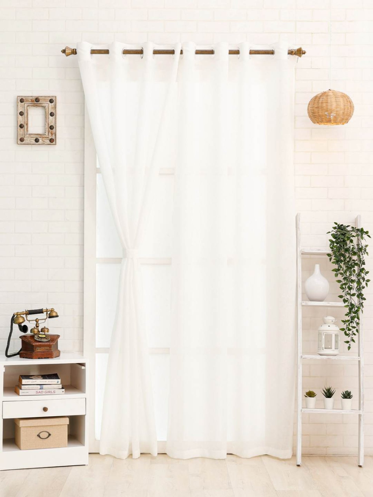 Ariana Off White Cotton Linen 5 ft Window Curtain