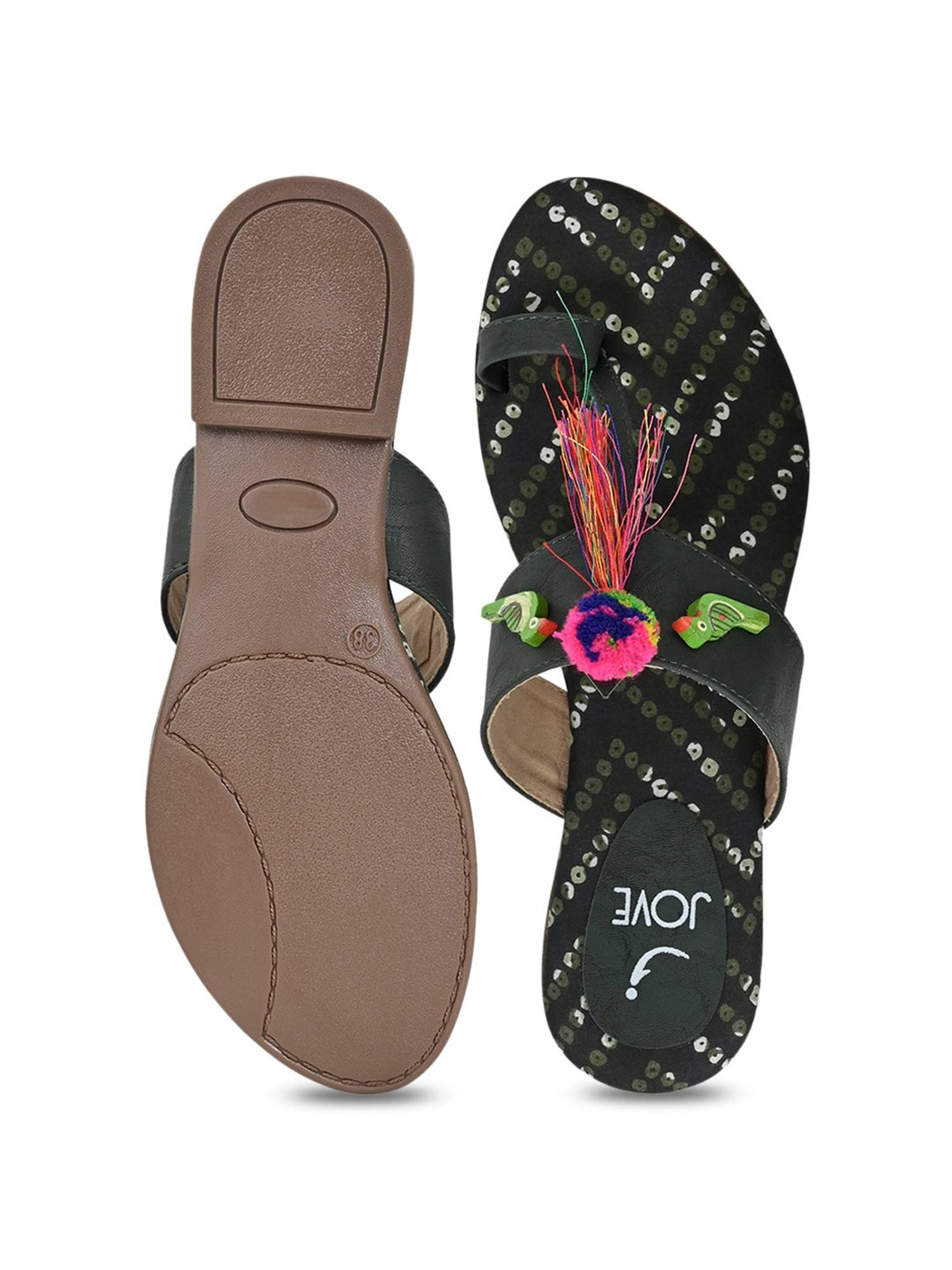 Jove Women's Pine Green Toe Ring Sandals